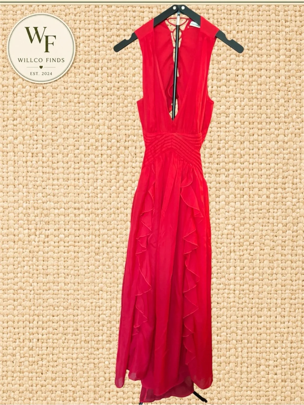 Abercrombie & Fitch Red Lace Up Back Ruffle Maxi Dress SP
